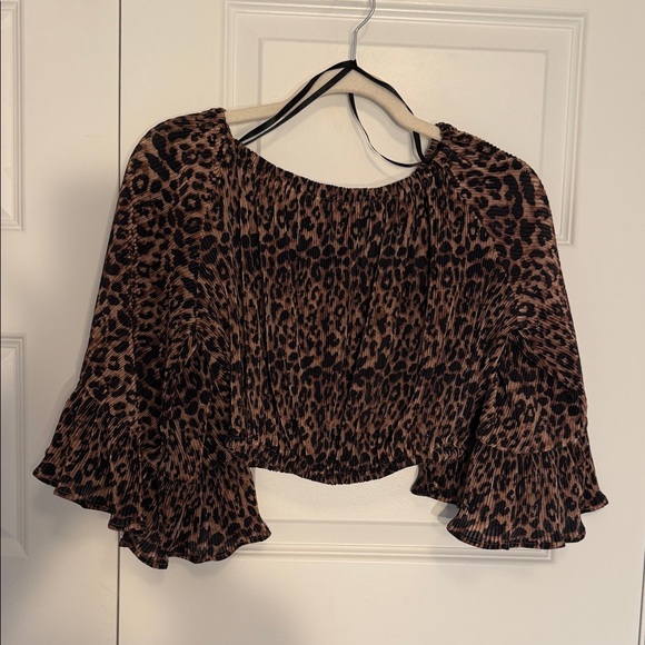 She + Sky Tops - She + Sky Animal Print Flared Sleeve Blouse